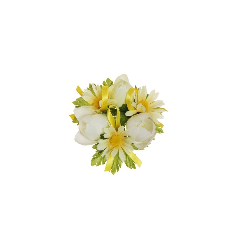 Lot de 24 - Couronne de bougie artificielle tulipe et marguerite sauvage, D. 10 cm - crème ivoire 