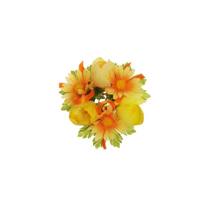 Lot de 24 - Couronne de bougie artificielle tulipe et marguerite sauvage, D. 10 cm - jaune 