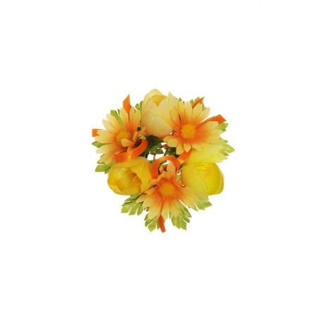 Lot de 24 - Couronne de bougie artificielle tulipe et marguerite sauvage, D. 10 cm - jaune 