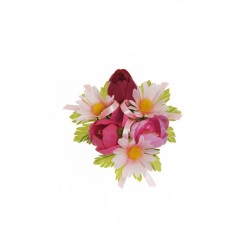 Lot de 24 - Couronne de bougie artificielle tulipe et marguerite sauvage, D. 10 cm - rose 