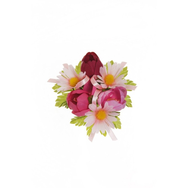 Lot de 24 - Couronne de bougie artificielle tulipe et marguerite sauvage, D. 10 cm - rose 