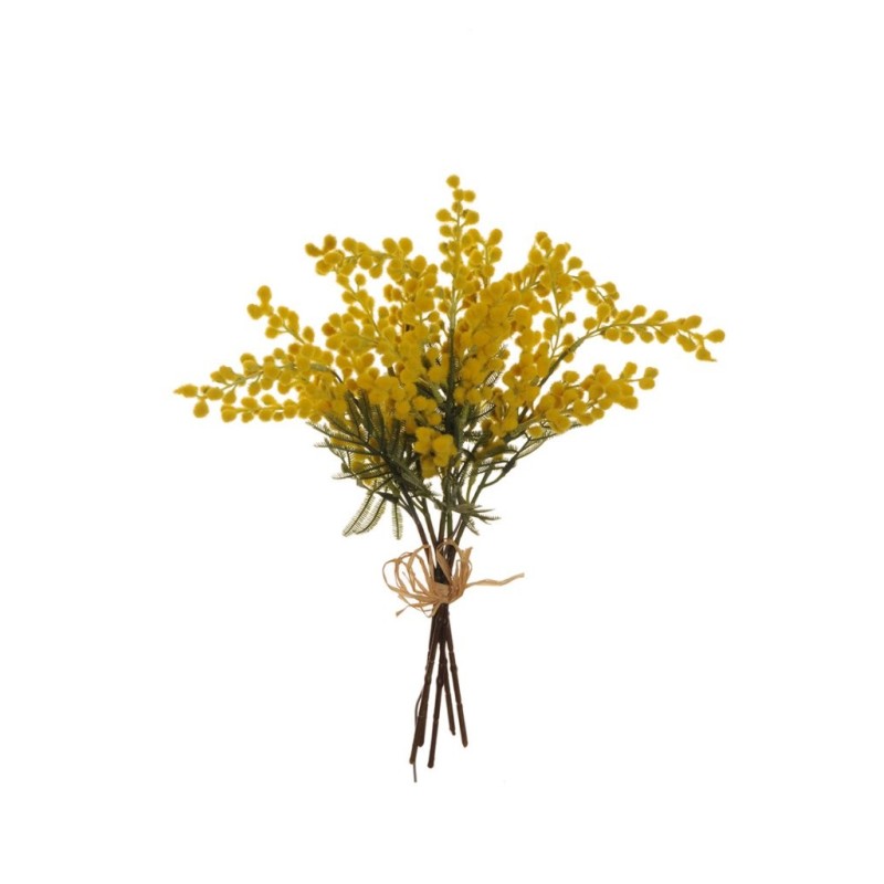 Lot de 12 - Bouquet artificiel de mimosa X5, 42 cm - jaune 