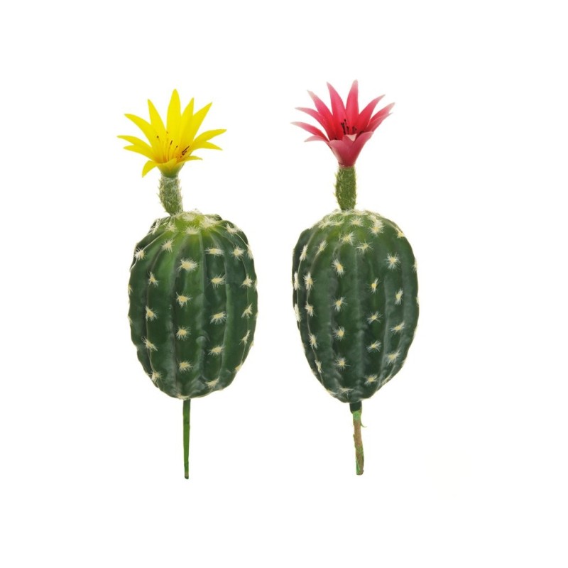 Lot de 24 - Mini cactus ovale artificiel avec fleur, 29,5 cm - fuchsia jaune 