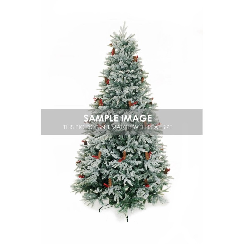 Sapin de Noël artificiel Vajolet givré avec baies et pommes de pin, 300 cm - blanc 