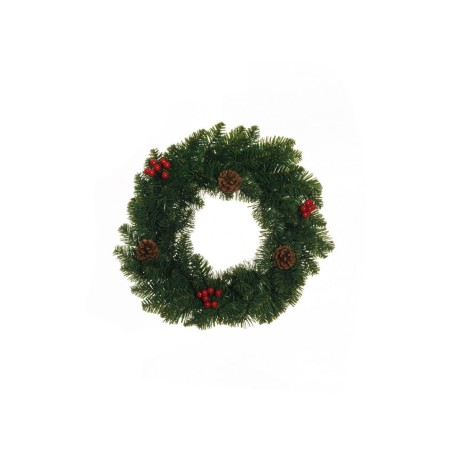 Lot de 12 - Couronne artificielle de pin avec baies et pommes de pin, D. 50 cm - vert 