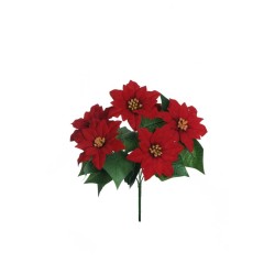 Lot de 12 - Mini buisson artificiel de poinsettia velours X6, 37 cm - rouge 