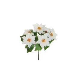 Lot de 12 - Mini buisson artificiel de poinsettia velours X6, 37 cm - crème 
