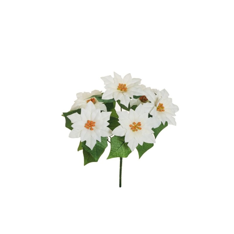 Lot de 12 - Mini buisson artificiel de poinsettia velours X6, 37 cm - crème 