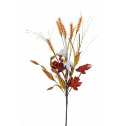 Lot de 12 - Buisson artificiel blé, coton, grenade et feuilles d'automne X12, 58 cm - orange d'automne 