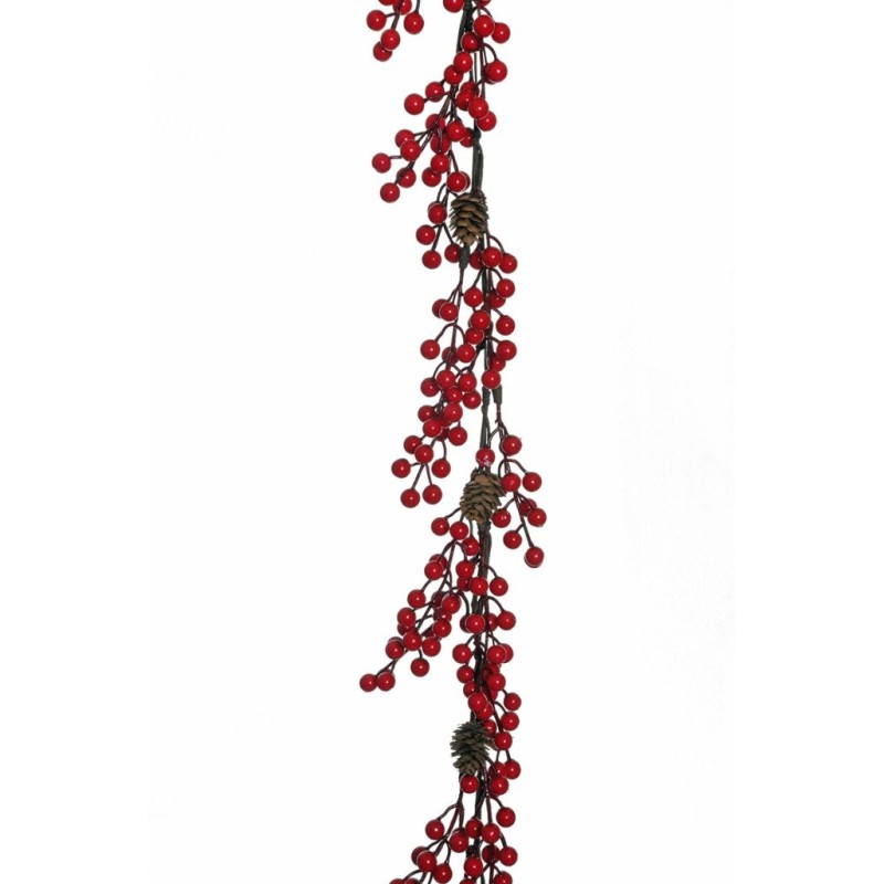 Lot de 12 - Guirlande artificielle de baies d'ilex et pommes de pin, 107 cm - rouge 