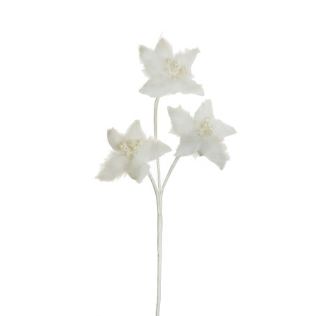 Lot de 24 - Tige artificielle de poinsettia en fourrure pailleteuse X3, 59 cm - blanc 
