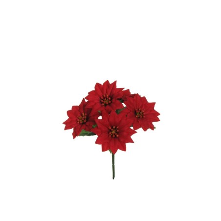 Lot de 24 - Mini buisson artificiel de poinsettia velours X5, 27 cm - rouge 