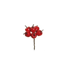 Lot de 48 - Bouquet pic artificiel de petites pommes X6, 12 cm - rouge 