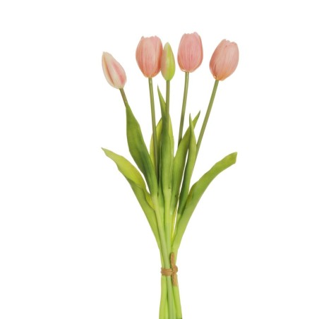 Lot de 12 - Bouquet artificiel de tulipes X5, 39 cm - rose 