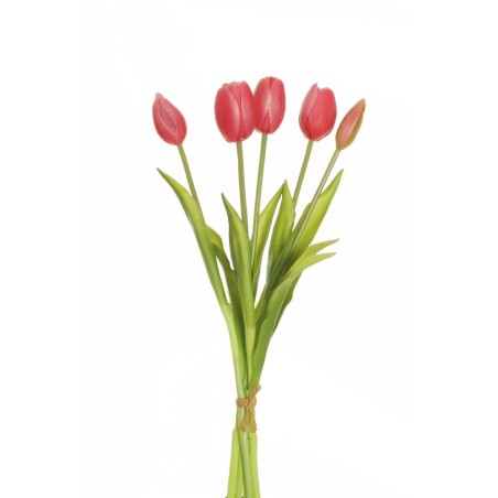 Lot de 12 - Bouquet artificiel de tulipes X5, 39 cm - fuchsia 