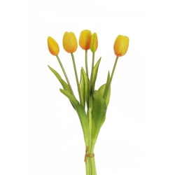 Lot de 12 - Bouquet artificiel de tulipes X5, 39 cm - jaune 
