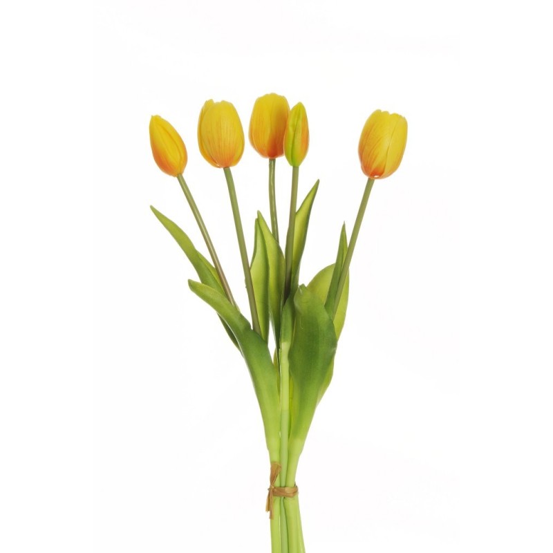 Lot de 12 - Bouquet artificiel de tulipes X5, 39 cm - jaune 