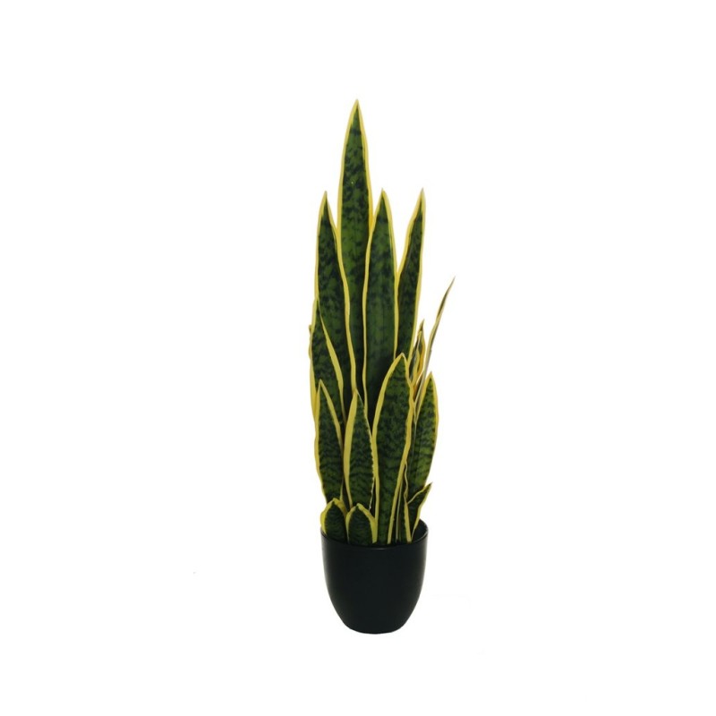 Lot de 6 - Plante artificielle de sansevieria toucher réel en pot, 65 cm - vert bord jaune 