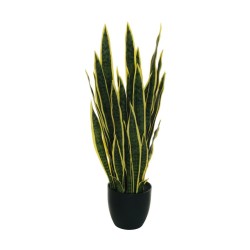 Lot de 4 - Plante artificielle de sansevieria toucher réel en pot, 87 cm - vert bord jaune 
