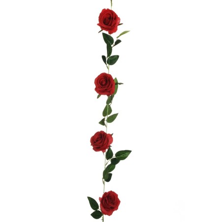 Lot de 48 - Guirlande artificielle de roses X9, 220 cm - rouge 