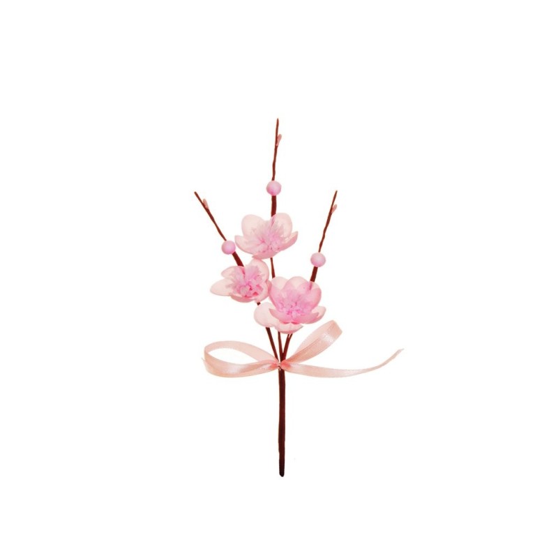 Lot de 144 - Pic artificiel de fleurs de pêcher avec ruban, 18 cm - rose 