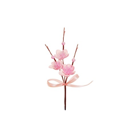 Lot de 144 - Pic artificiel de fleurs de pêcher avec ruban, 18 cm - rose 