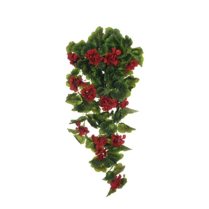 Lot de 12 - Buisson suspendu artificiel de géraniums X9, 82 cm - rouge 