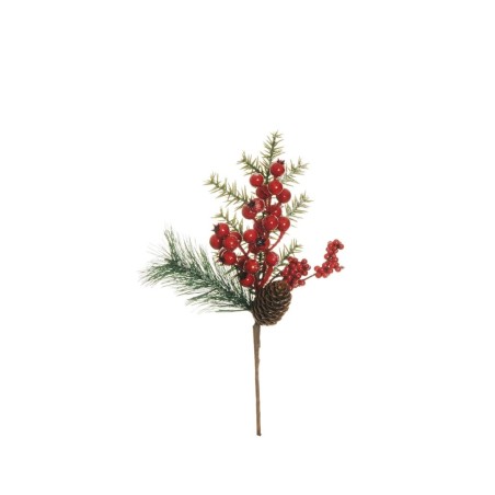 Lot de 24 - Pic artificiel pin, baies et pommes de pin, 35 cm - rouge 