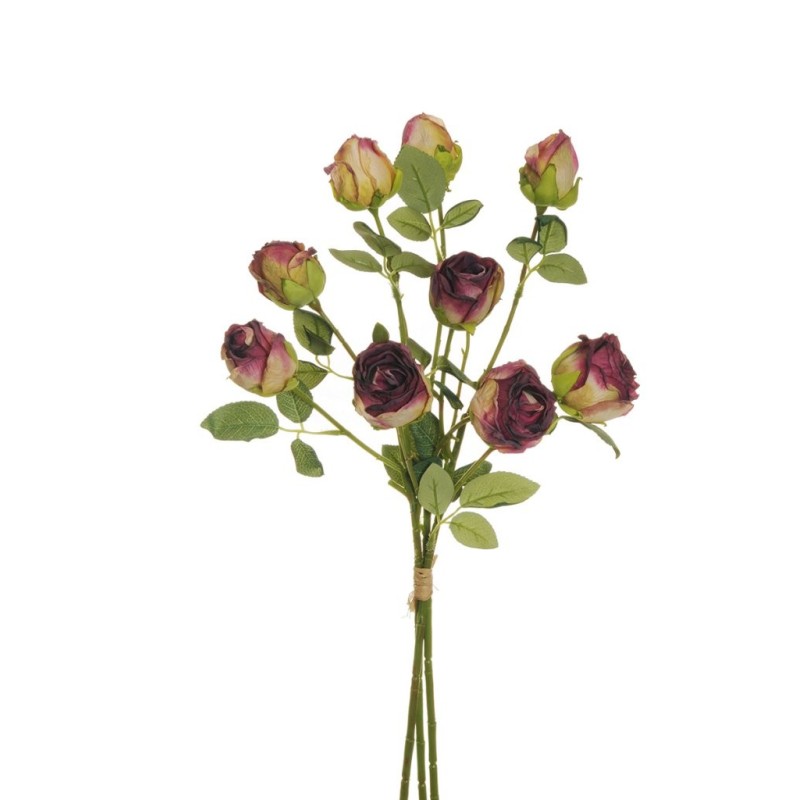 Lot de 12 - Bouquet artificiel de boutons de rose ouverts aspect séché X3, 53 cm - violet jaune d'automne 