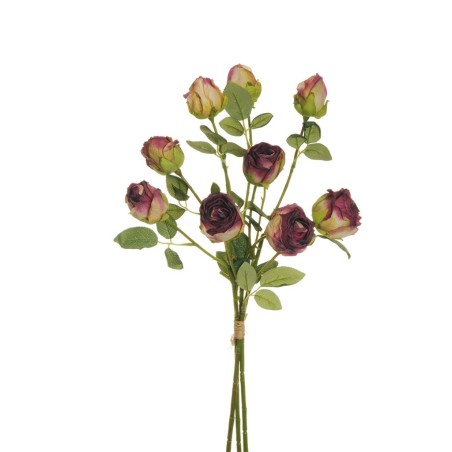 Lot de 12 - Bouquet artificiel de boutons de rose ouverts aspect séché X3, 53 cm - violet jaune d'automne 