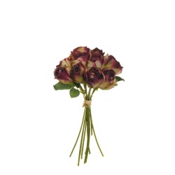Lot de 12 - Bouquet artificiel de boutons de rose aspect séché X10, 26 cm - violet jaune d'automne 