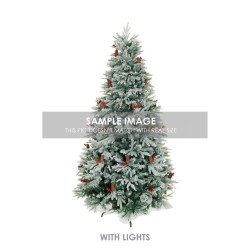 Sapin de Noël artificiel Vajolet givré lumineux 450 LED avec baies et pommes de pin, 240 cm - blanc 