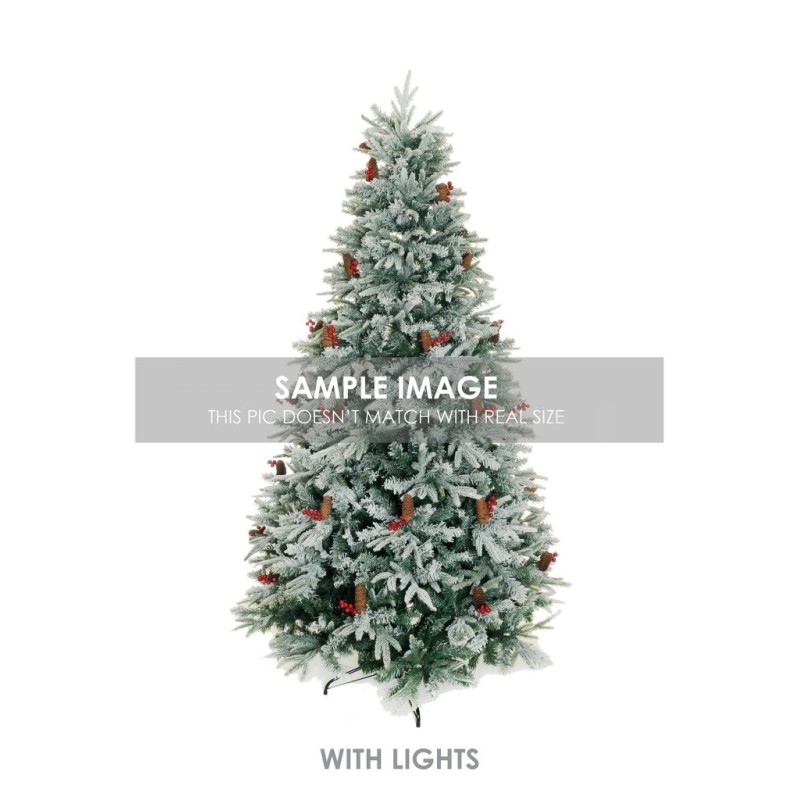 Sapin de Noël artificiel Vajolet givré lumineux 450 LED avec baies et pommes de pin, 240 cm - blanc 