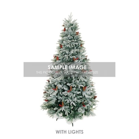 Sapin de Noël artificiel Vajolet givré lumineux 450 LED avec baies et pommes de pin, 240 cm - blanc 