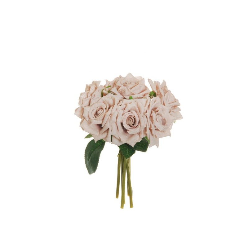 Lot de 12 - Bouquet artificiel de roses Diamond X7, 24 cm - rose ancien 
