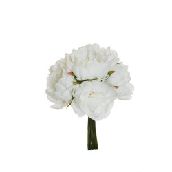 Lot de 12 - Bouquet artificiel de pivoines X6, 29 cm - blanc 