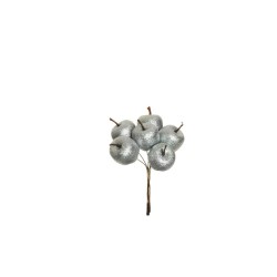 Lot de 48 - Bouquet pic artificiel de pommes moyennes pailleteuses X6, 13 cm - argent 