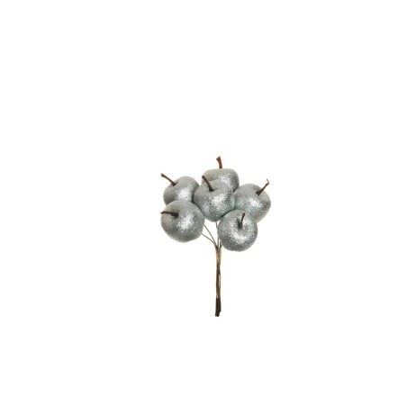 Lot de 48 - Bouquet pic artificiel de pommes moyennes pailleteuses X6, 13 cm - argent 