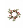 Lot de 24 - Couronne de bougie artificielle pin, pommes de pin et baies glacées, D. 22 cm - vert rouge 