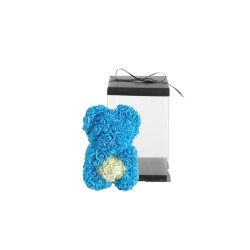 Lot de 20 - Petit ours en peluche en roses avec cœur et boîte, 25 cm - bleu clair crème 