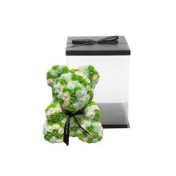 Lot de 16 - Ours en peluche moyen en roses arc-en-ciel avec nœud blanc et boîte, 40 cm - crème vert clair vert 