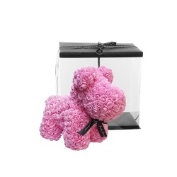 Lot de 16 - Chiot en peluche en roses avec nœud noir et boîte, 30 cm - rose 