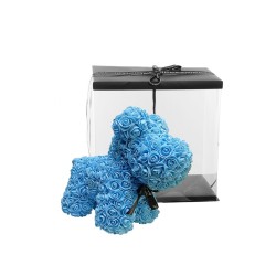 Lot de 16 - Chiot en peluche en roses avec nœud noir et boîte, 30 cm - bleu clair 