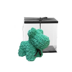 Lot de 16 - Chiot en peluche en roses avec nœud noir et boîte, 30 cm - tiffany 
