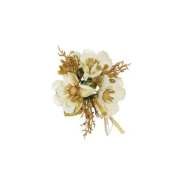 Lot de 24 - Couronne de bougie artificielle cosmos, blé, fougère et ruban, D. 12 cm - crème 