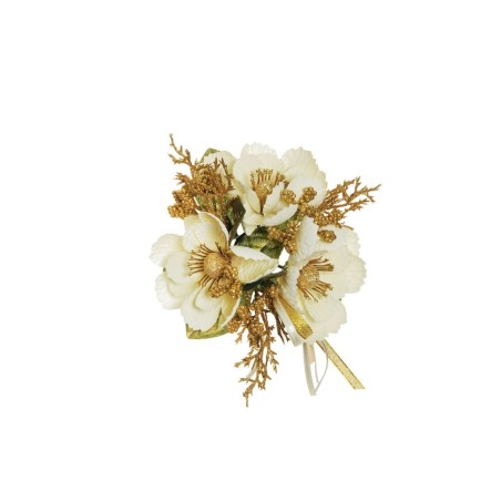 Lot de 24 - Couronne de bougie artificielle cosmos, blé, fougère et ruban, D. 12 cm - crème 