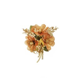 Lot de 24 - Couronne de bougie artificielle cosmos, blé, fougère et ruban, D. 12 cm - or 