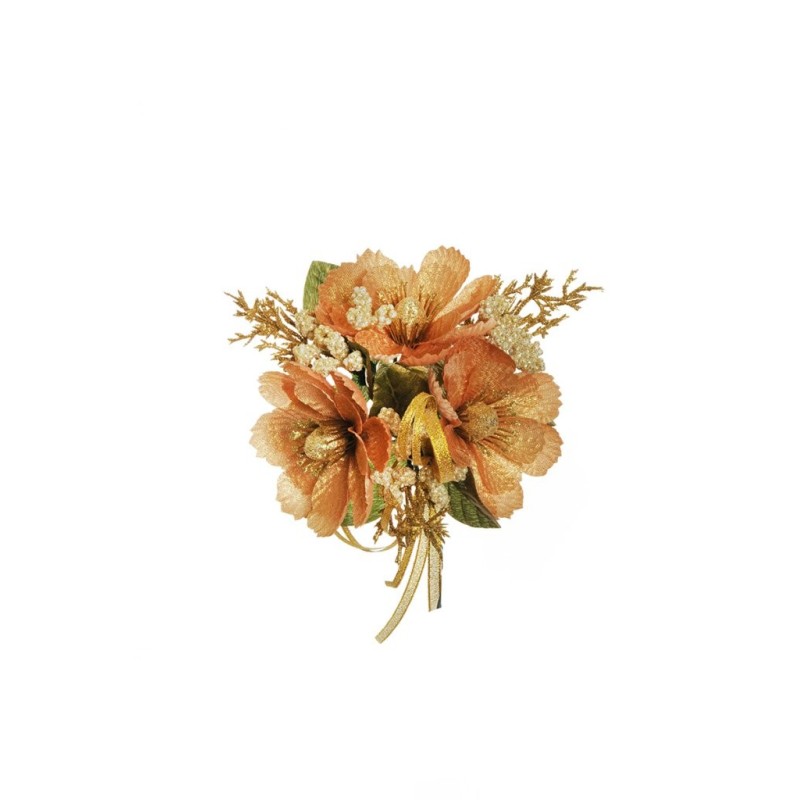 Lot de 24 - Couronne de bougie artificielle cosmos, blé, fougère et ruban, D. 12 cm - or 