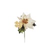 Lot de 36 - Pic artificiel poinsettia, perles glacées et houx, 16 cm - crème 