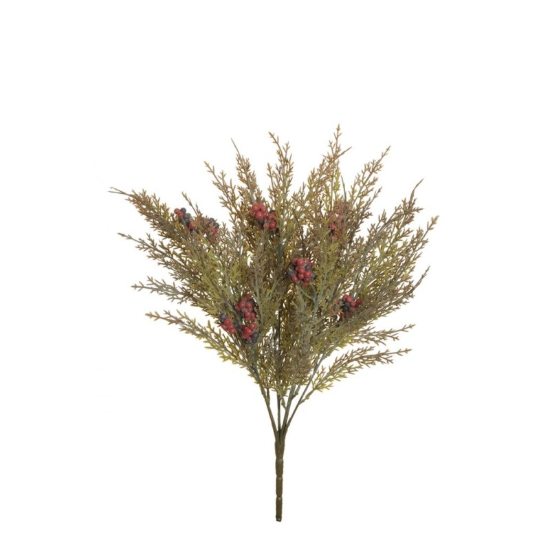 Lot de 12 - Buisson artificiel de cyprès floqué avec baies X7, 47 cm - marron bordeaux d'automne 